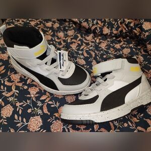 Puma Kids' High-Top Sneakers in White, Black & Yellow Size 2